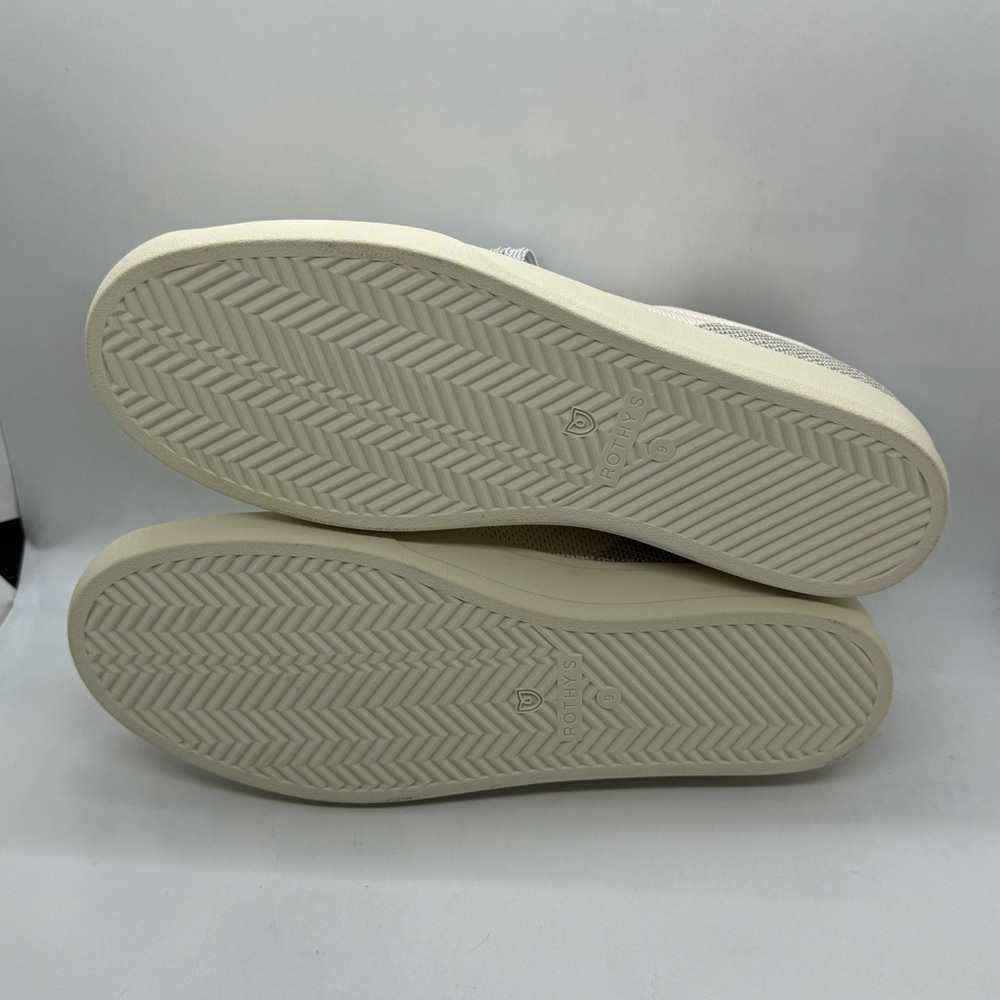 Rothy's  The Lace Up Sneakers in Diamond Twill Shoes Cream Silver Size 9 NEW - Picture 9 of 11